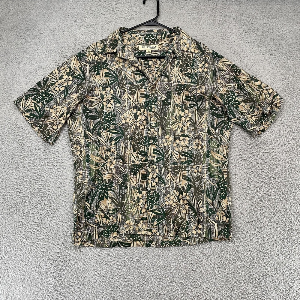 Tori Richard Camp Shirt Mens Large Green Floral Hawaiian Short Sleeve Button Up